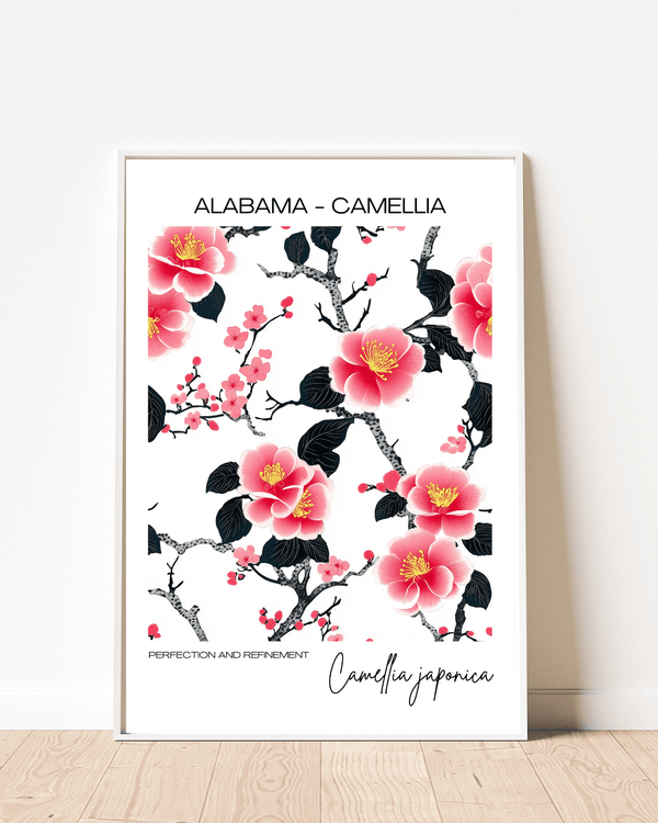 Alabama - Camellia Name State Flowers Wallart - Elegant Floral Decor