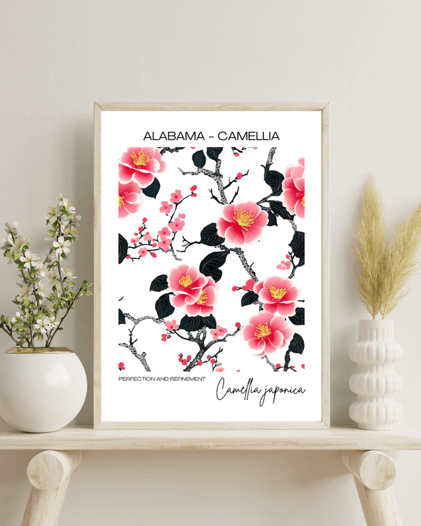 Alabama - Camellia Name State Flowers Wallart - Elegant Floral Decor