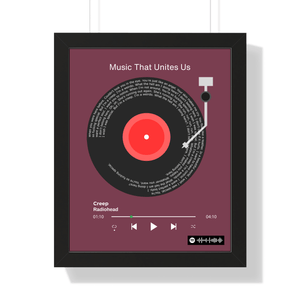 Front view of a custom album art poster mockup featuring personalized song title and artwork, displayed in a stylish frame against a modern interior background.