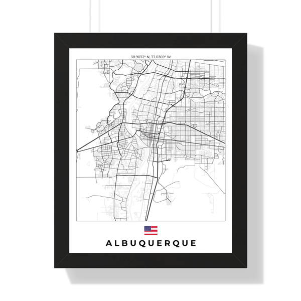 Front view of Albuquerque wall artwork map, featuring detailed landscapes and key landmarks in an artistic design.