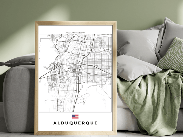 Right view of Albuquerque wall artwork map, featuring detailed landscapes and key landmarks in an artistic design.