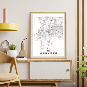 Left view of Albuquerque wall artwork map, featuring detailed landscapes and key landmarks in an artistic design.