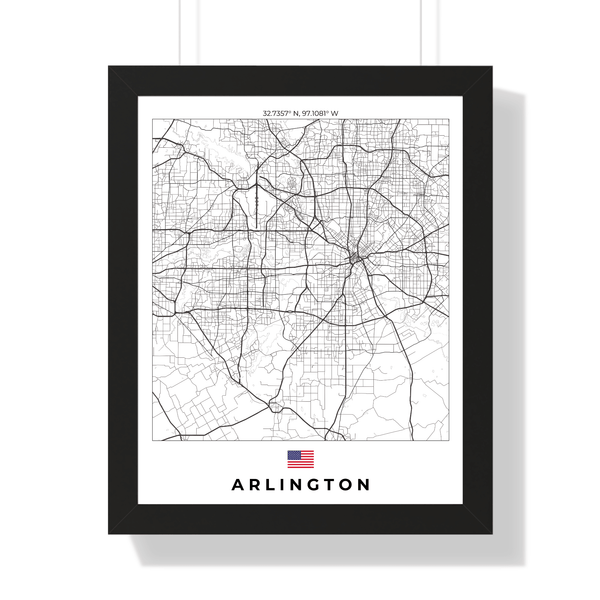 Front view of an Arlington map print, featuring key landmarks and neighborhoods in a detailed, artistic design.