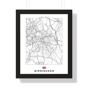 Front view of Birmingham wall artwork map, featuring detailed landscapes and key landmarks in an artistic design.