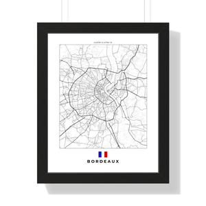 Front view of Bordeaux wall artwork map, featuring detailed landscapes and key landmarks in an artistic design.