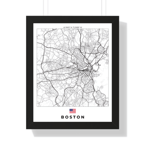 Front view of Boston wall artwork map, featuring detailed landscapes and key landmarks in an artistic design.