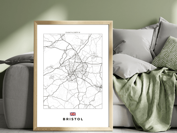 Right view of a Bristol map print, showcasing detailed landmarks and landscapes in a vibrant, artistic design.