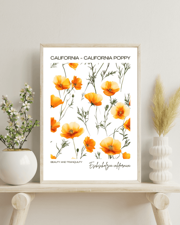 California - Poppy Name State Flowers Wallart - Vibrant Floral Decor