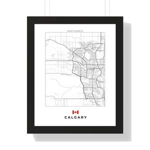 Front view of Calgary wall artwork map, featuring detailed landscapes and key landmarks in an artistic design.