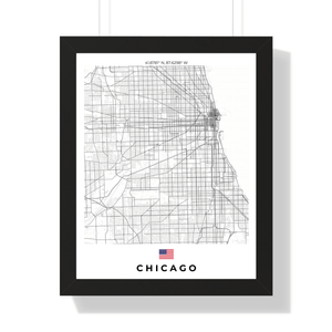 Front view of Chicago wall artwork map, featuring detailed landscapes and key landmarks in an artistic design.