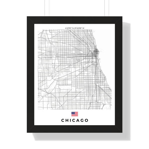 Front view of Chicago wall artwork map, featuring detailed landscapes and key landmarks in an artistic design.