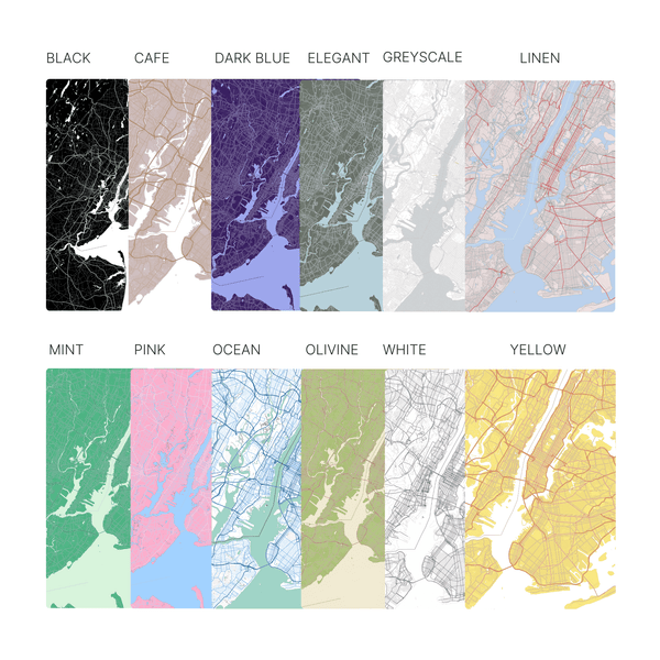 Variation of color theme of romantic wall artwork map, featuring a custom map with outline of a church design.