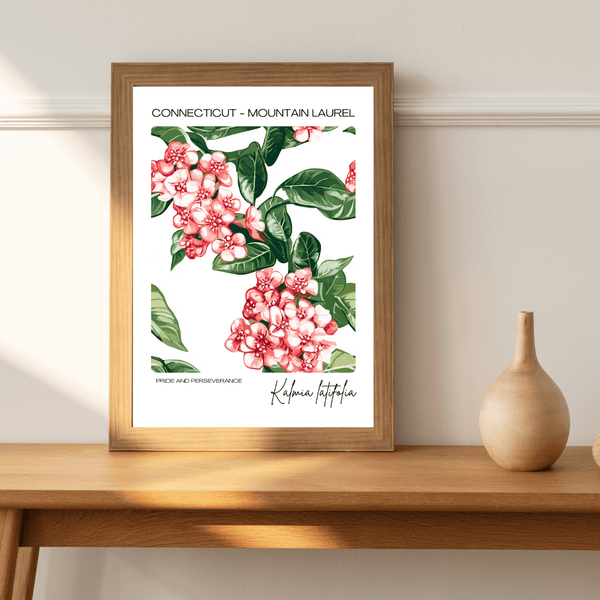 Connecticut - Mountain Laurel Name State Flowers Wallart - Beautiful Floral Decor