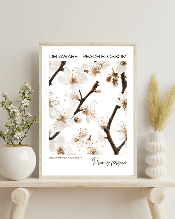 Delaware - Peach Blossom Name State Flowers Wallart - Lovely Floral Decor