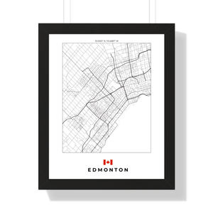 Front view of Edmonton wall artwork map, featuring detailed landscapes and key landmarks in an artistic design.