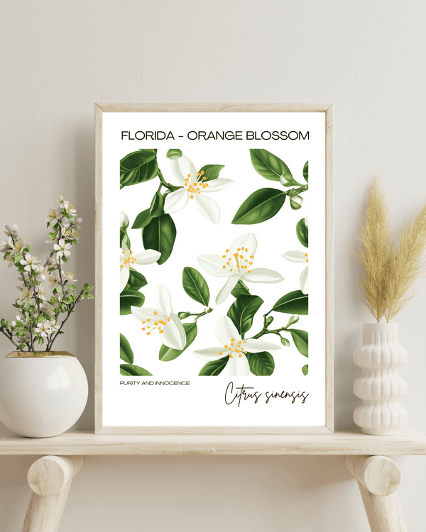 Florida - Orange Blossom Name State Flowers Wallart - Fresh Citrus Floral Decor