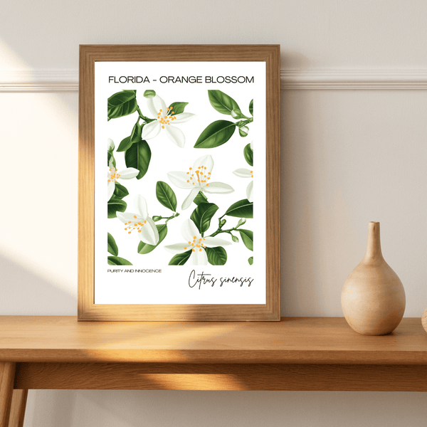 Florida - Orange Blossom Name State Flowers Wallart - Fresh Citrus Floral Decor