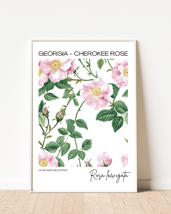 Georgia - Cherokee Rose Name State Flowers Wallart - Timeless Floral Elegance