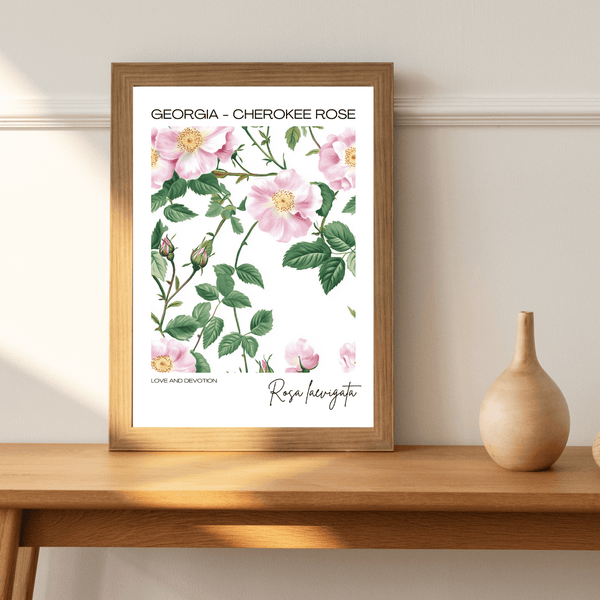 Georgia - Cherokee Rose Name State Flowers Wallart - Timeless Floral Elegance