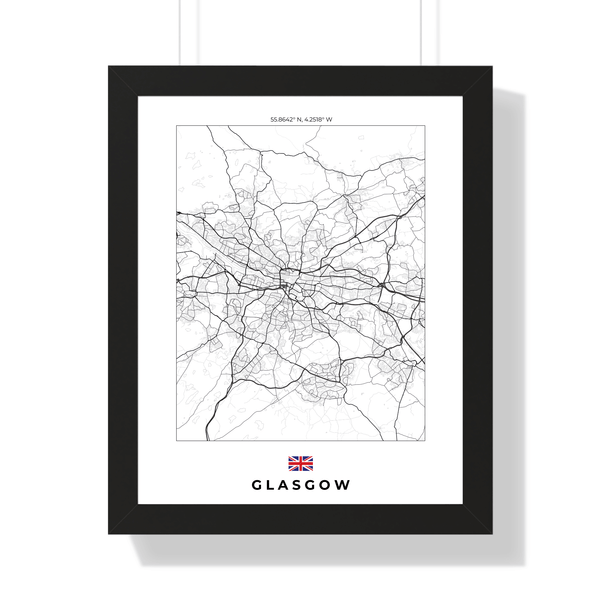 Front view of Glasgow wall artwork map, featuring detailed landscapes and key landmarks in an artistic design.