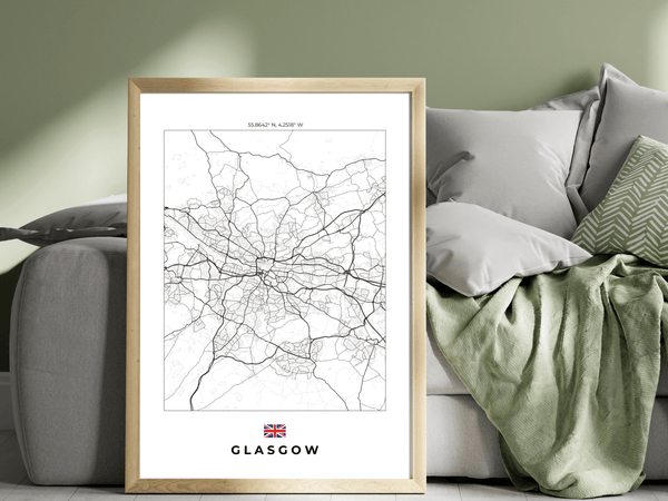 Right view of Glasgow wall artwork map, featuring detailed landscapes and key landmarks in an artistic design.