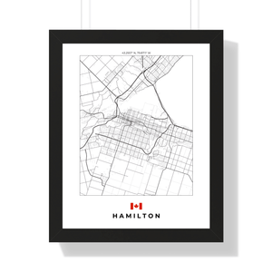 Front view of Hamilton wall artwork map, featuring detailed landscapes and key landmarks in an artistic design.