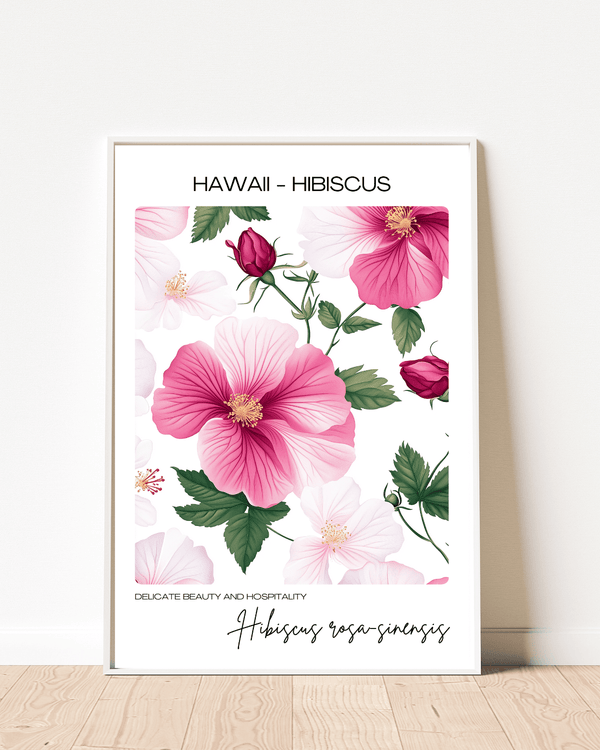 Hawaii - Hibiscus Name State Flowers Wallart - Vibrant Tropical Floral Decor