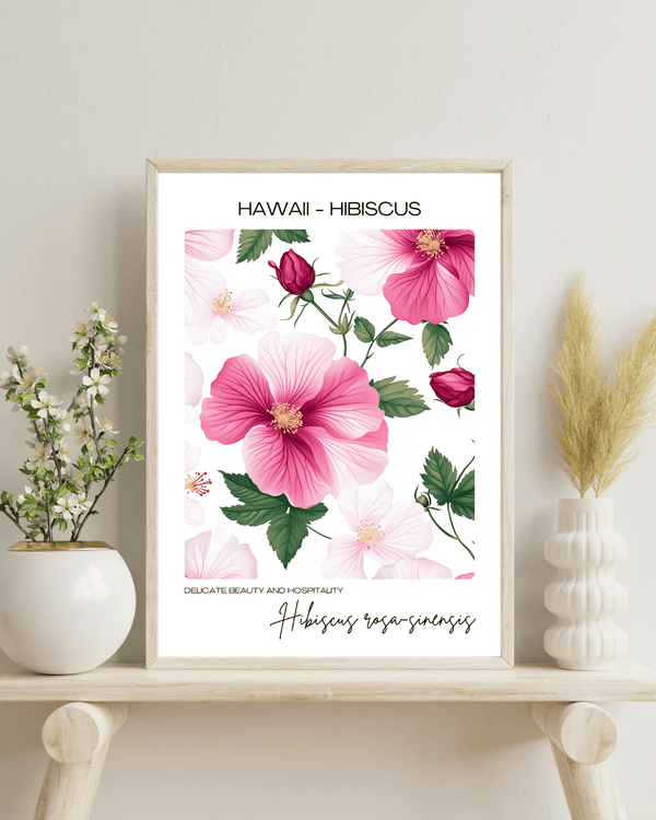 Hawaii - Hibiscus Name State Flowers Wallart - Vibrant Tropical Floral Decor