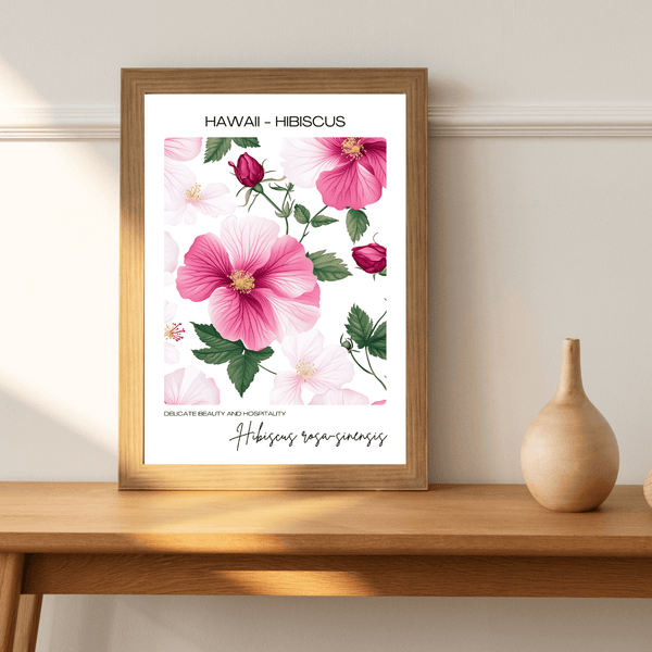 Hawaii - Hibiscus Name State Flowers Wallart - Vibrant Tropical Floral Decor