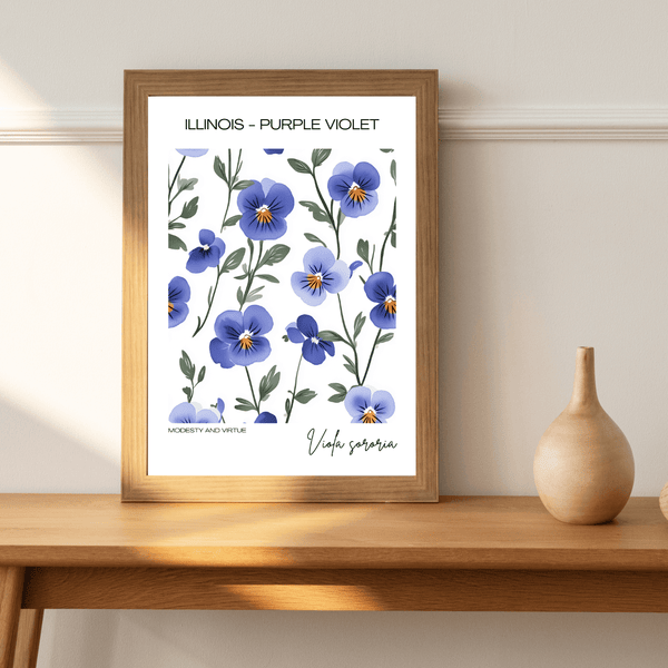 Illinois - Purple Violet Name State Flowers Wallart - Elegant Floral Print