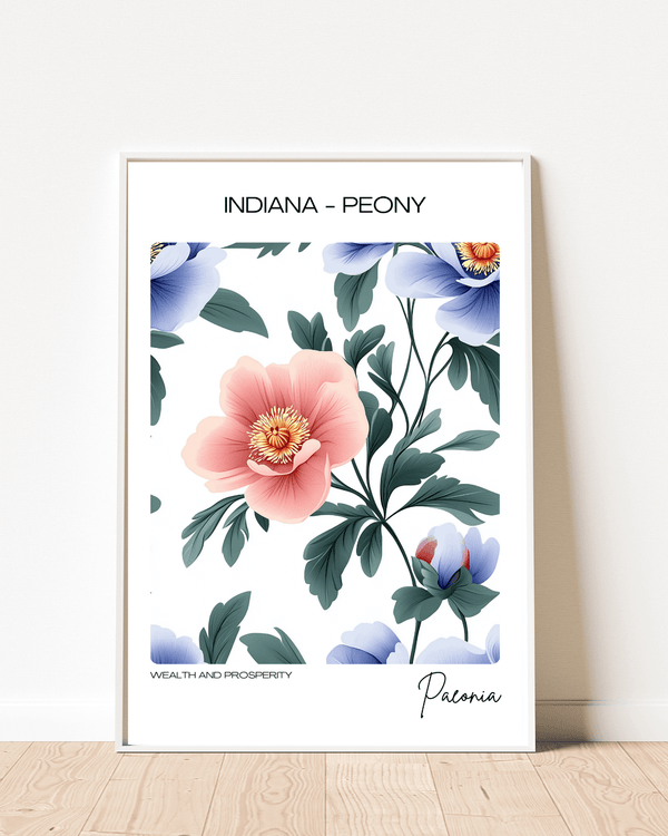 Indiana - Peony Name State Flowers Wallart - Lush Floral Art Print