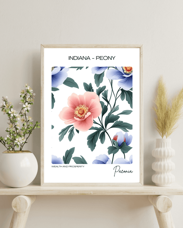 Indiana - Peony Name State Flowers Wallart - Lush Floral Art Print