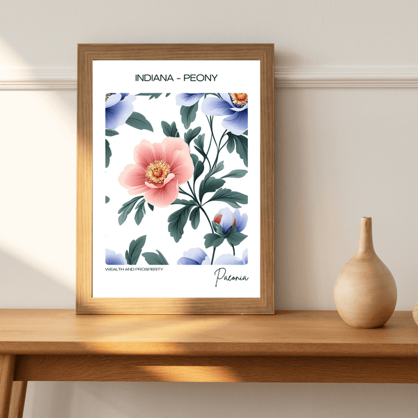 Indiana - Peony Name State Flowers Wallart - Lush Floral Art Print