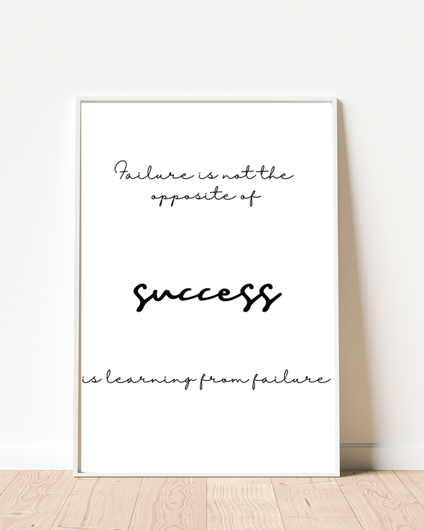 Front view of wall art featuring the quote 'Success is learning from failure' in elegant typography