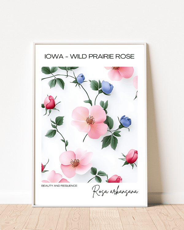 Iowa - Wild Prairie Rose Name State Flowers Wallart - Charming Floral Print