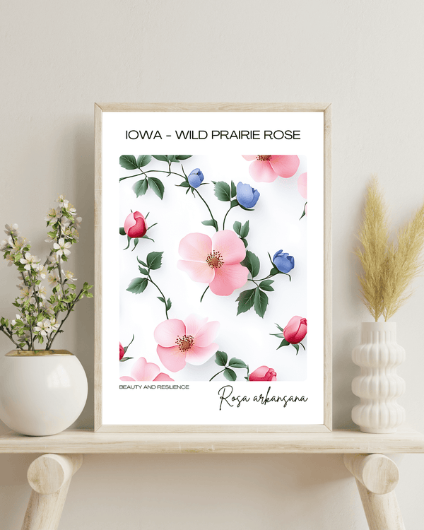 Iowa - Wild Prairie Rose Name State Flowers Wallart - Charming Floral Print