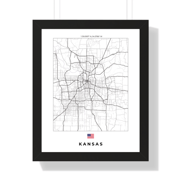 Front view of Kansas wall artwork map, featuring detailed landscapes and key landmarks in an artistic design.