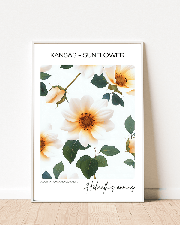 Kansas - Sunflower Name State Flowers Wallart - Bright and Cheerful Floral Decor