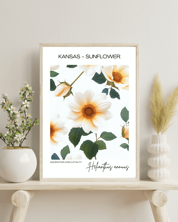 Kansas - Sunflower Name State Flowers Wallart - Bright and Cheerful Floral Decor