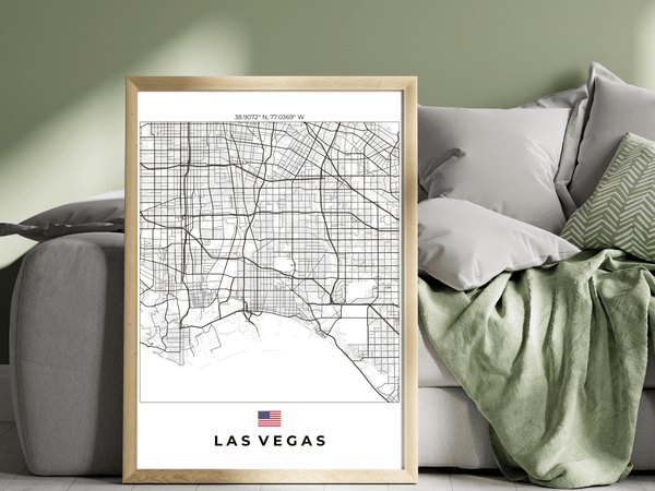 Right view of Las Vegas wall artwork map, featuring detailed landscapes and key landmarks in an artistic design.