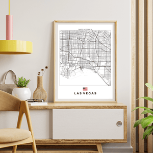 Left view of Las Vegas wall artwork map, featuring detailed landscapes and key landmarks in an artistic design.