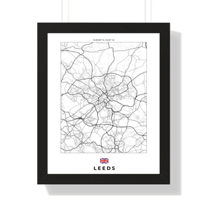 Front view of Leeds wall artwork map, featuring detailed landscapes and key landmarks in an artistic design.