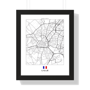 Front view of Lille wall artwork map, featuring detailed landscapes and key landmarks in an artistic design.