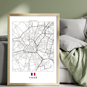 Right view of Lille wall artwork map, featuring detailed landscapes and key landmarks in an artistic design.