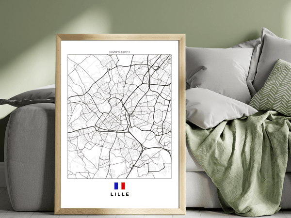 Right view of Lille wall artwork map, featuring detailed landscapes and key landmarks in an artistic design.