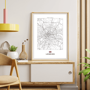 Left view of London wall artwork map, featuring detailed landscapes and key landmarks in an artistic design.