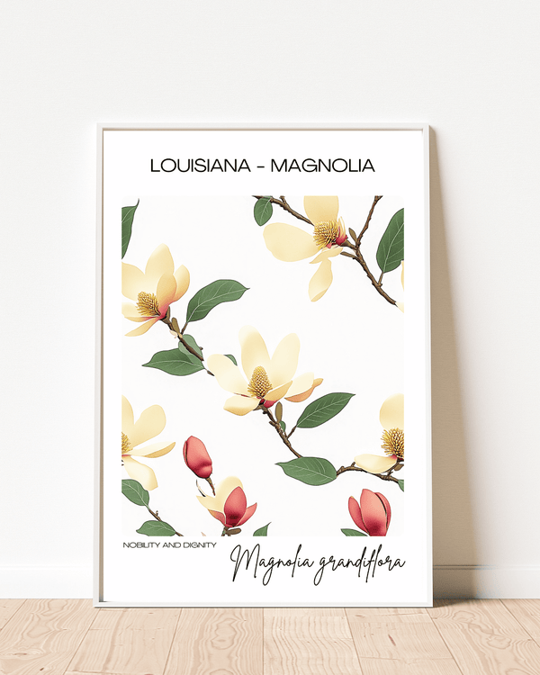 Louisiana - Magnolia Name State Flowers Wallart - Timeless Floral Elegance