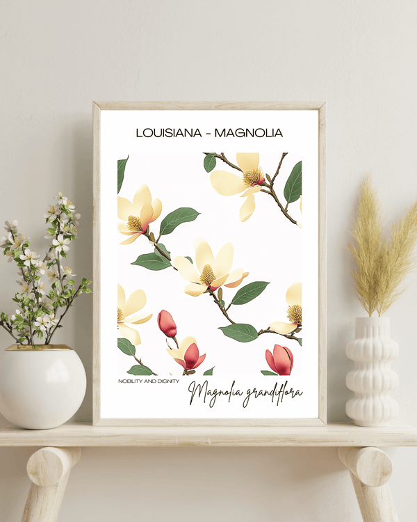 Louisiana - Magnolia Name State Flowers Wallart - Timeless Floral Elegance