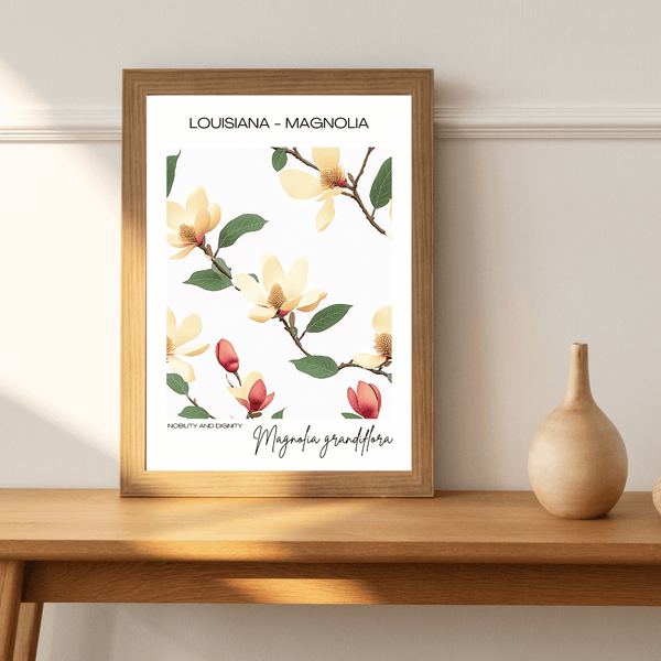 Louisiana - Magnolia Name State Flowers Wallart - Timeless Floral Elegance