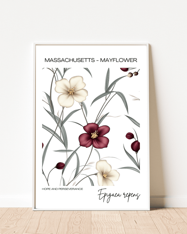 Massachusetts - Mayflower Name State Flowers Wallart - Elegant Floral Tribute